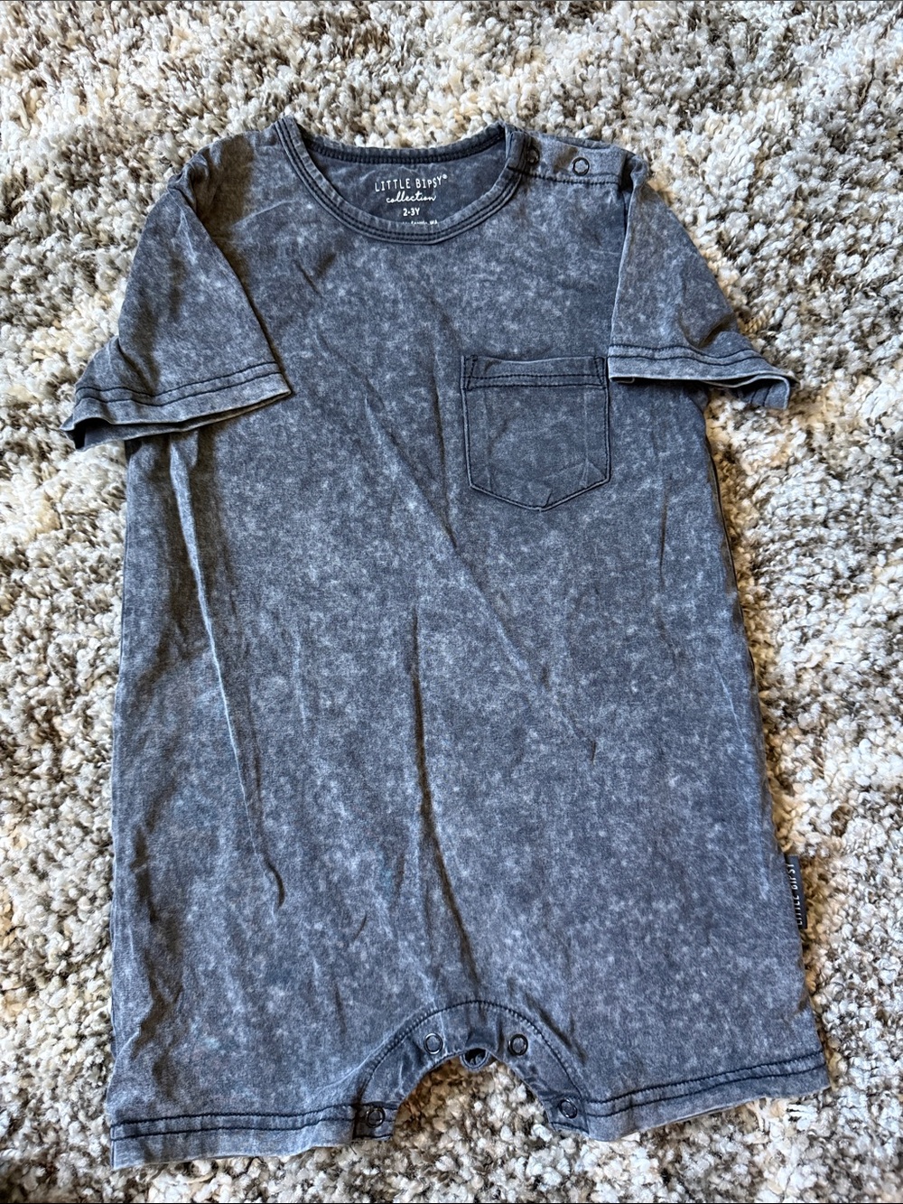 Little Bipsy Acid Washed Gray Short Sleeve Romper-2/3